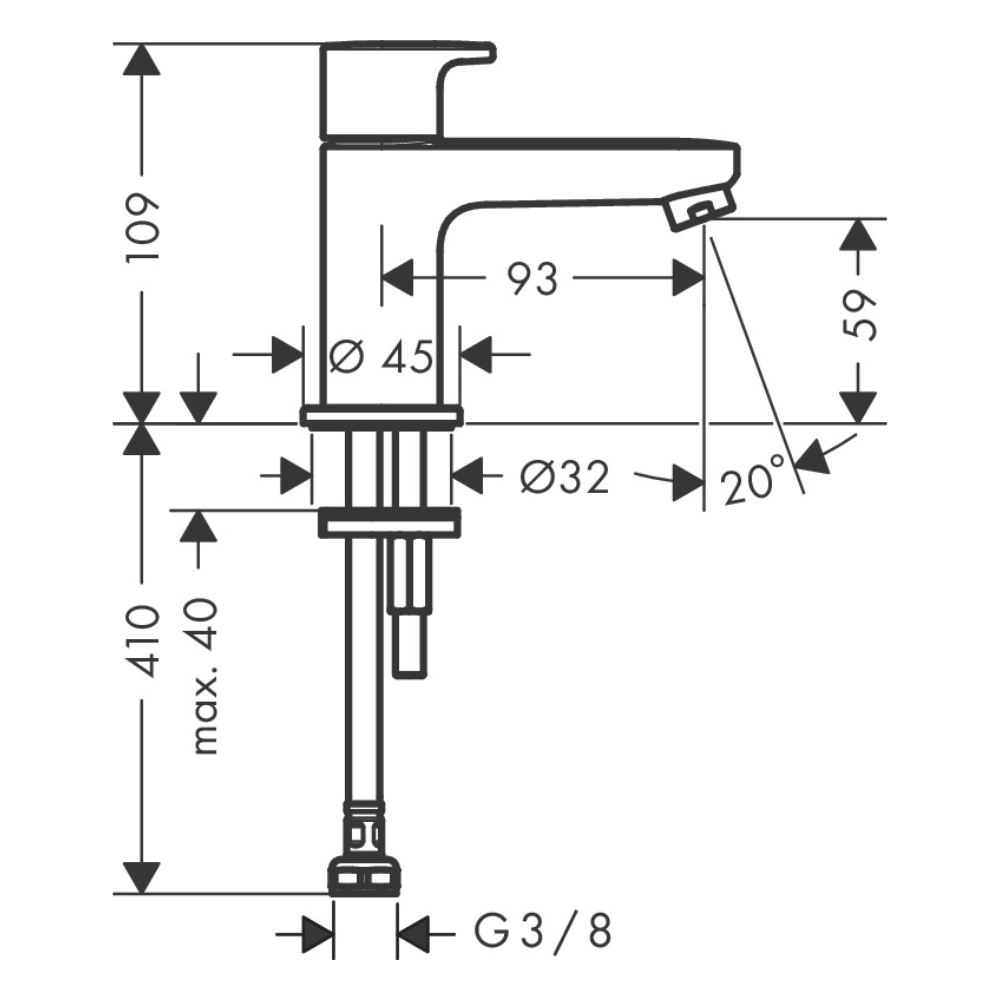 Mitigeurs de lavabo: Tecturis S, Robinet de lave-mains 80 eau froide sans tirette ni vidage, N° article 73313000 Mitigeurs de lavabo: Tecturis S, Robinet de lave-mains 80 eau froide sans tirette ni vidage, N° article 73313000