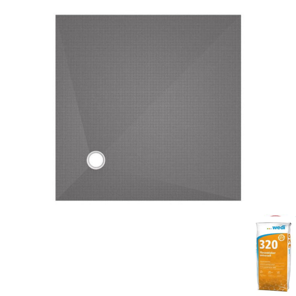 Receveur à carreler WEDI Fundo Primo écoulement centré + bonde verticale + kit d'étanchéité + colle