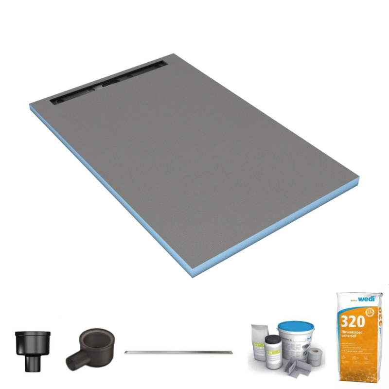 Receveur à carreler WEDI Fundo Riolito Neo + barrette + bonde verticale + kit d'étanchéité et colle 320