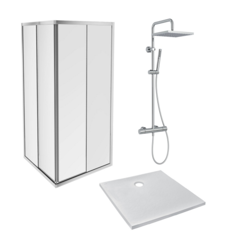 Receveur douche JACOB DELAFON Ipso + paroi porte d'angle coulissante + colonne douche