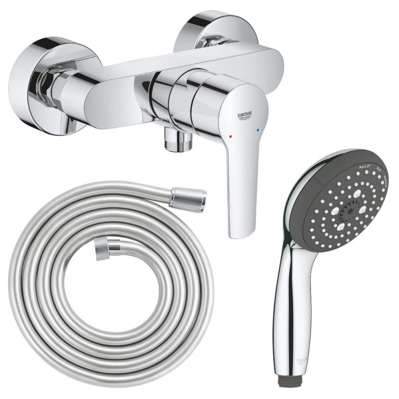 Mitigeur douche Grohe Start 2021 monocomande + Flexible de douche GROHE Twistfree VitalioFlex Silver 2000 chromé + Douchette 3 j