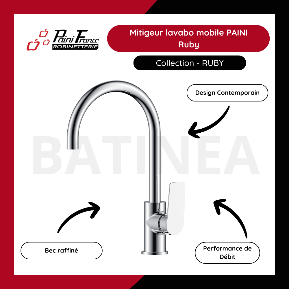Les points forts du Mitigeur lavabo mobile PAINI Ruby Noir Mat