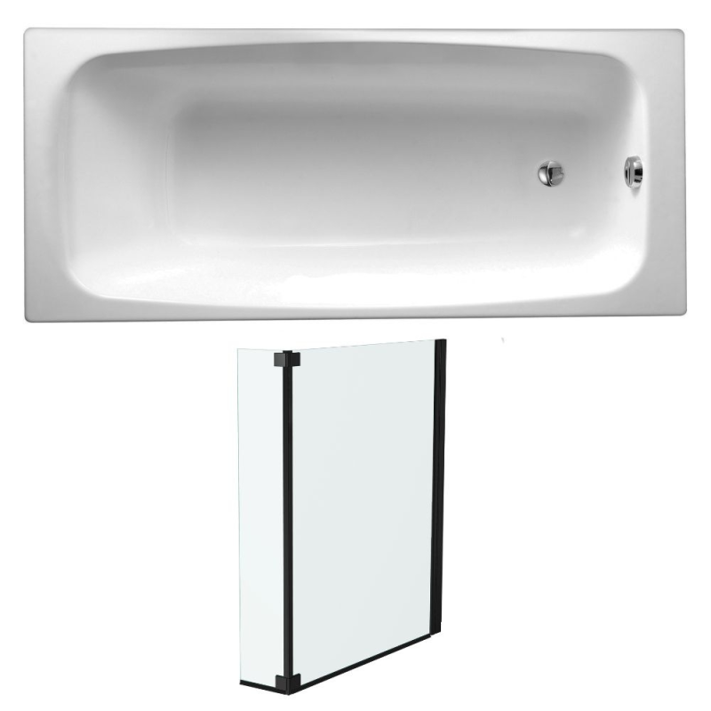 Pack baignoire droite 170 X 75 JACOB DELAFON Diapason fonte + pare bain noir mat