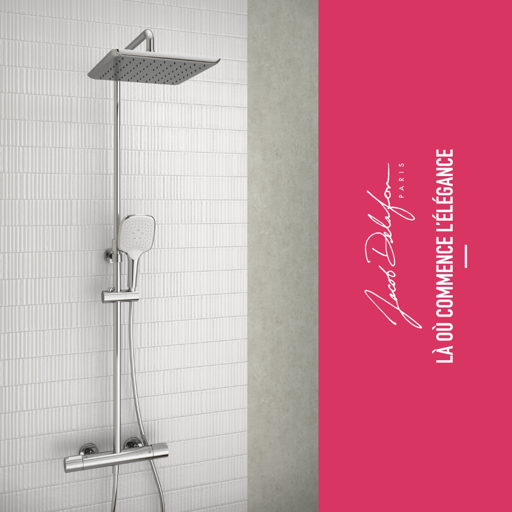 Colonne de douche thermostatique JACOB DELAFON Emma chromé + tablette de douche