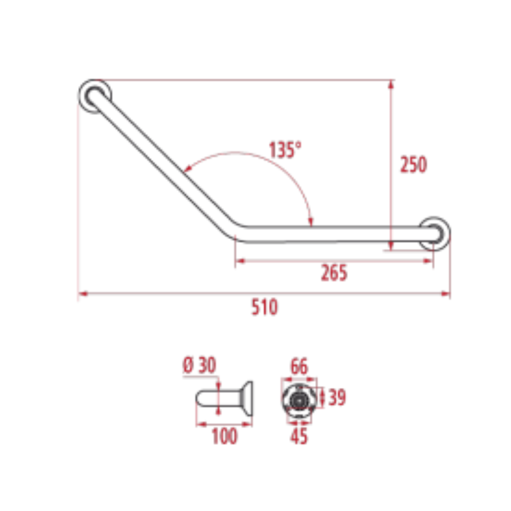 Barre coudée PMR PELLET Essentiel confort 135° inox brossé  schéma