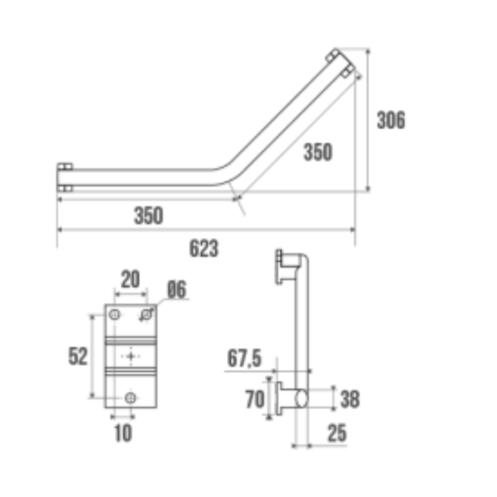 Barre coudée PMR PELLET Design 135° aluminium époxy gris caches résine gris anthracite schéma