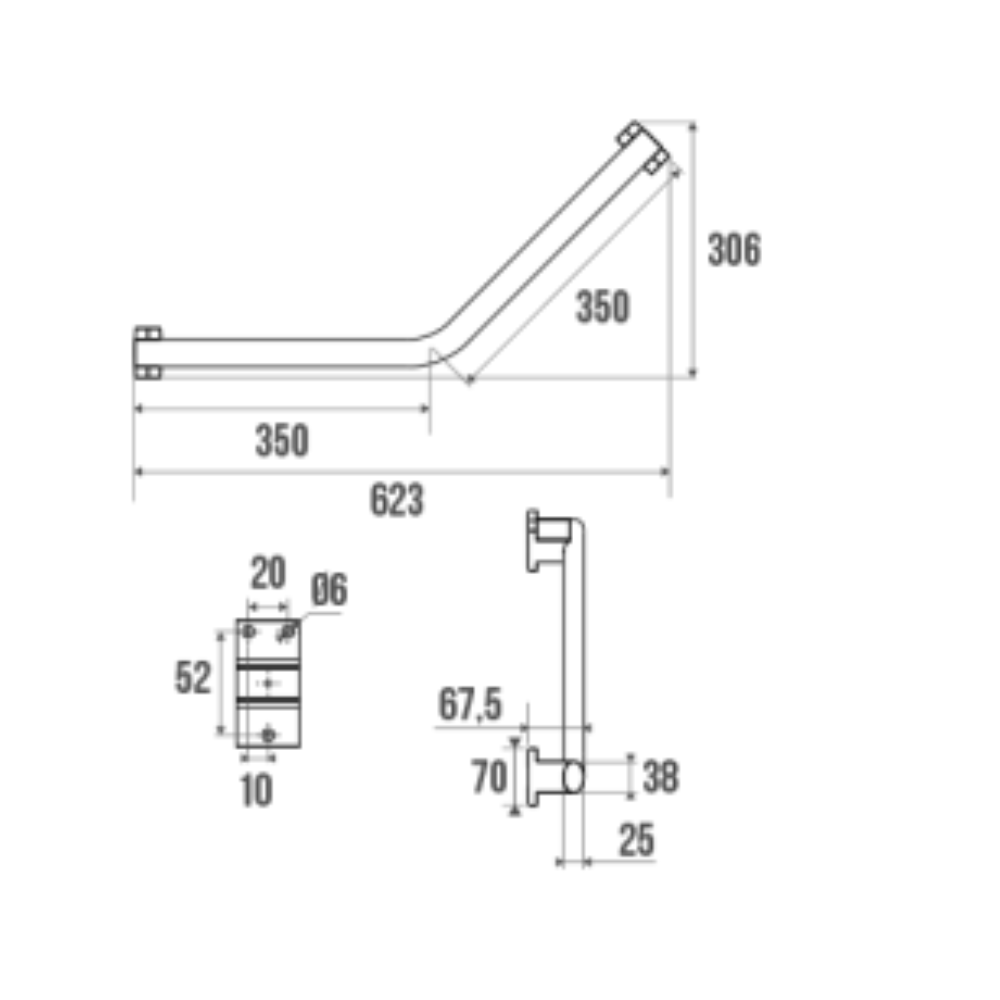 Barre coudée PMR PELLET Design 135° aluminium époxy blanc caches résine blanc schéma