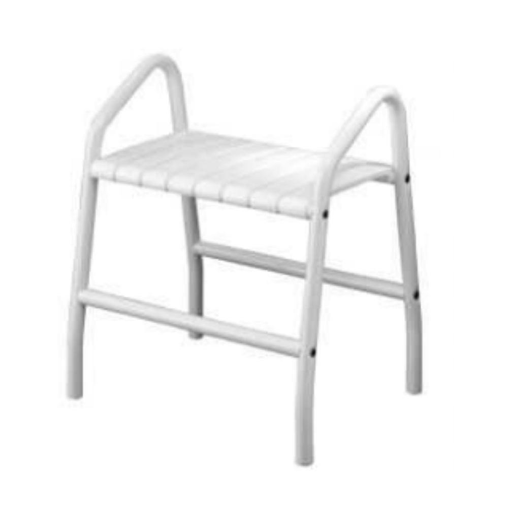 Banc de douche PMR PELLET Essentiel confort avec deux poignées de maintien aluminium époxy blanc