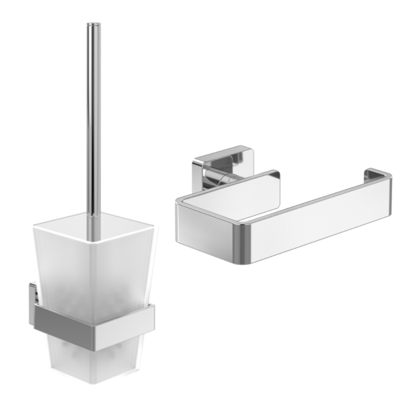 Dérouleur de papier toilette sans couvercle + Ensemble brosse WC VILLEROY ET BOCH Striking Chrome | Batinea