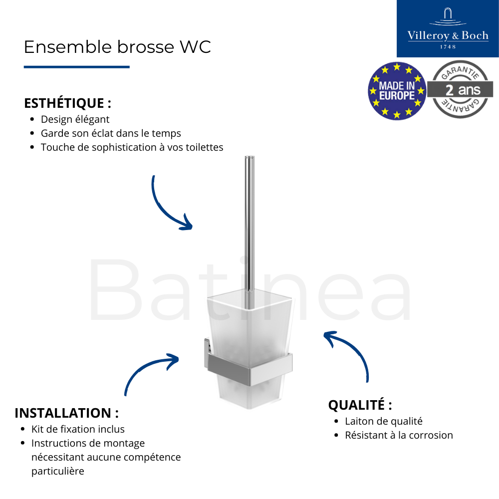 Dérouleur de papier toilette sans couvercle + Ensemble brosse WC VILLEROY ET BOCH Striking Chrome | Batinea