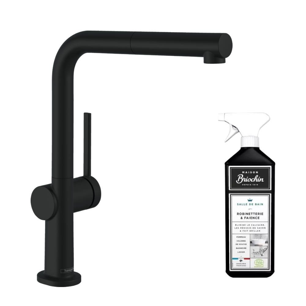 Robinet de cuisine avec douchette HANSGROHE Talis M54 270 noir mat + nettoyant Briochin
