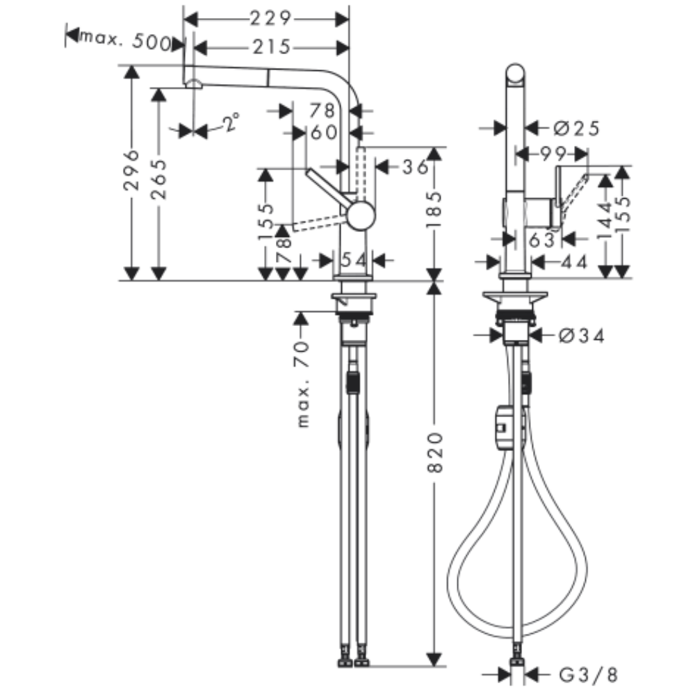 Mitigeur cuisine HANSGROHE Talis M54 270 douchette 72808000 | Batinea