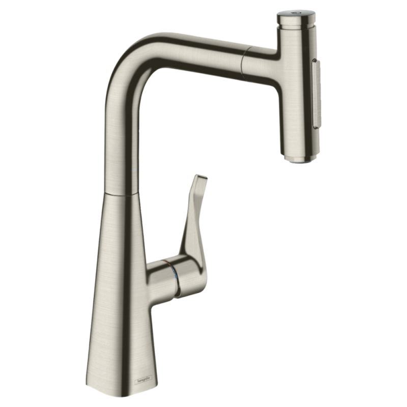 Mitigeur de cuisine HANSGROHE 240 avec douchette extractible aspect acier inox 73822800 | Batinea
