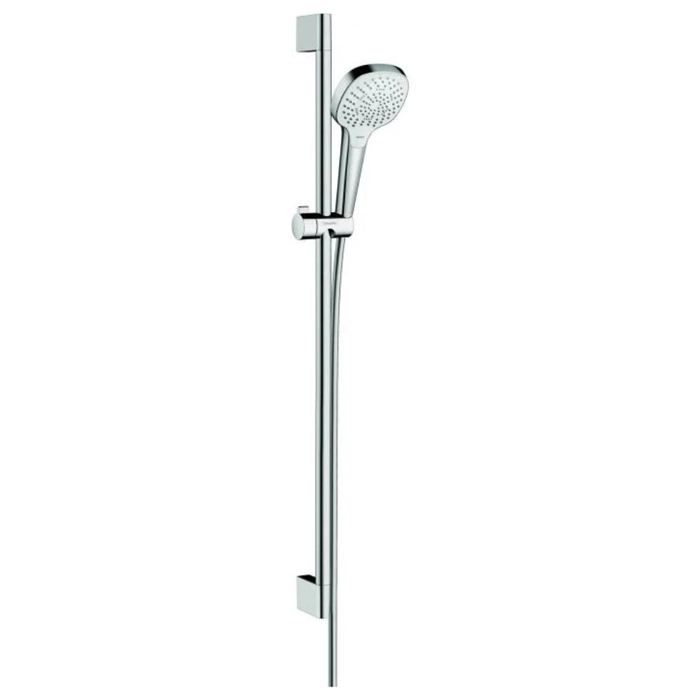Set de douche Multi EcoSmart 9 l/min avec barre Unica'Croma 90 cm blanc/chromé Hansgrohe Croma Select E 26591400 |Batinea