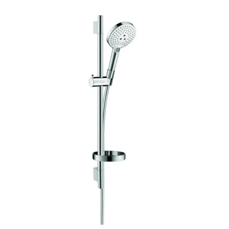 Set de douche 120 3jet avec barre Unica'S puro 65 cm et porte-savon blanc/chromé Hansgrohe Raindance Select S 26630400 |Batinea