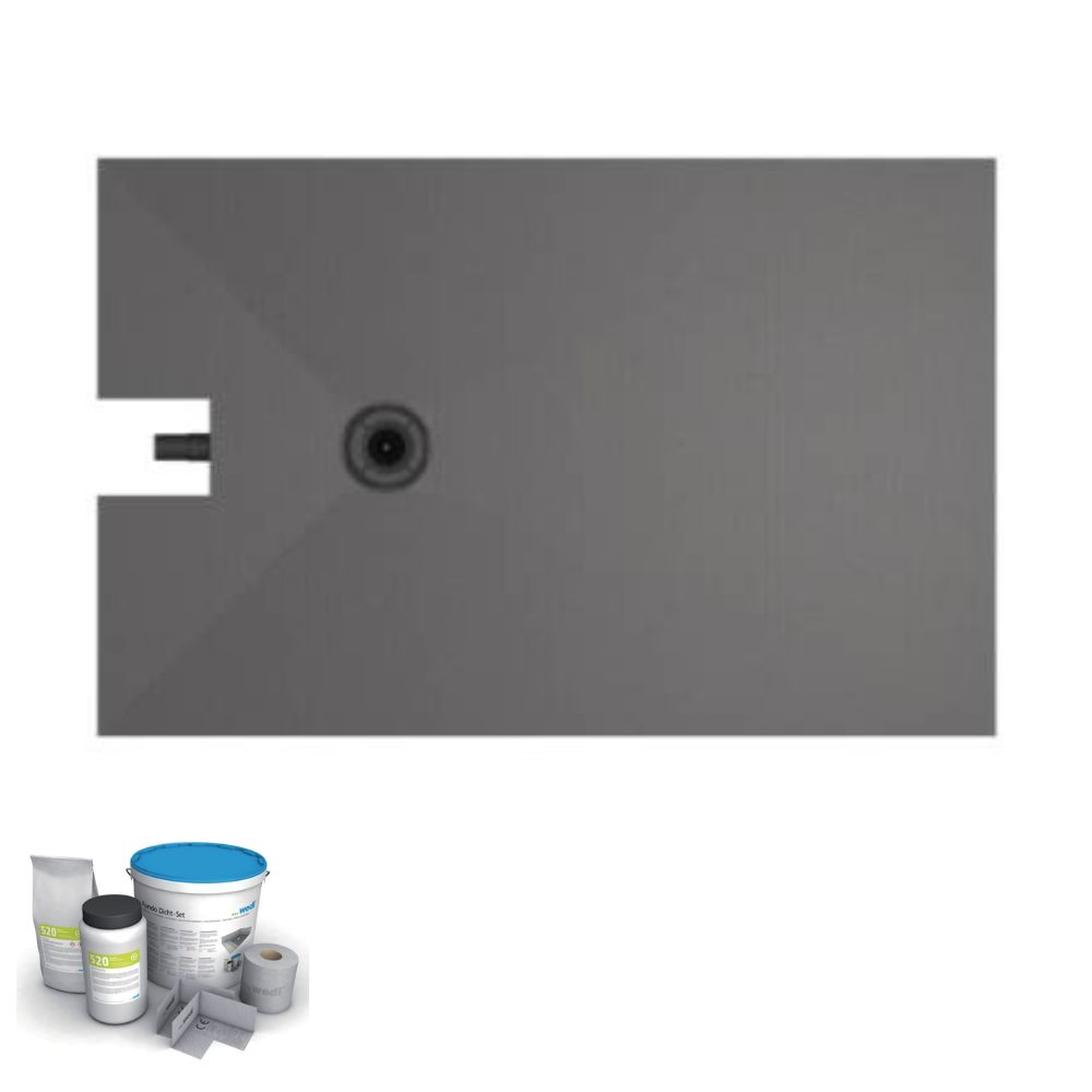Receveur a carreler 160 x 100 cm Wedi Fundo Plano - écoulement excentré - sortie sur le petit coté + kit d'étanchéité