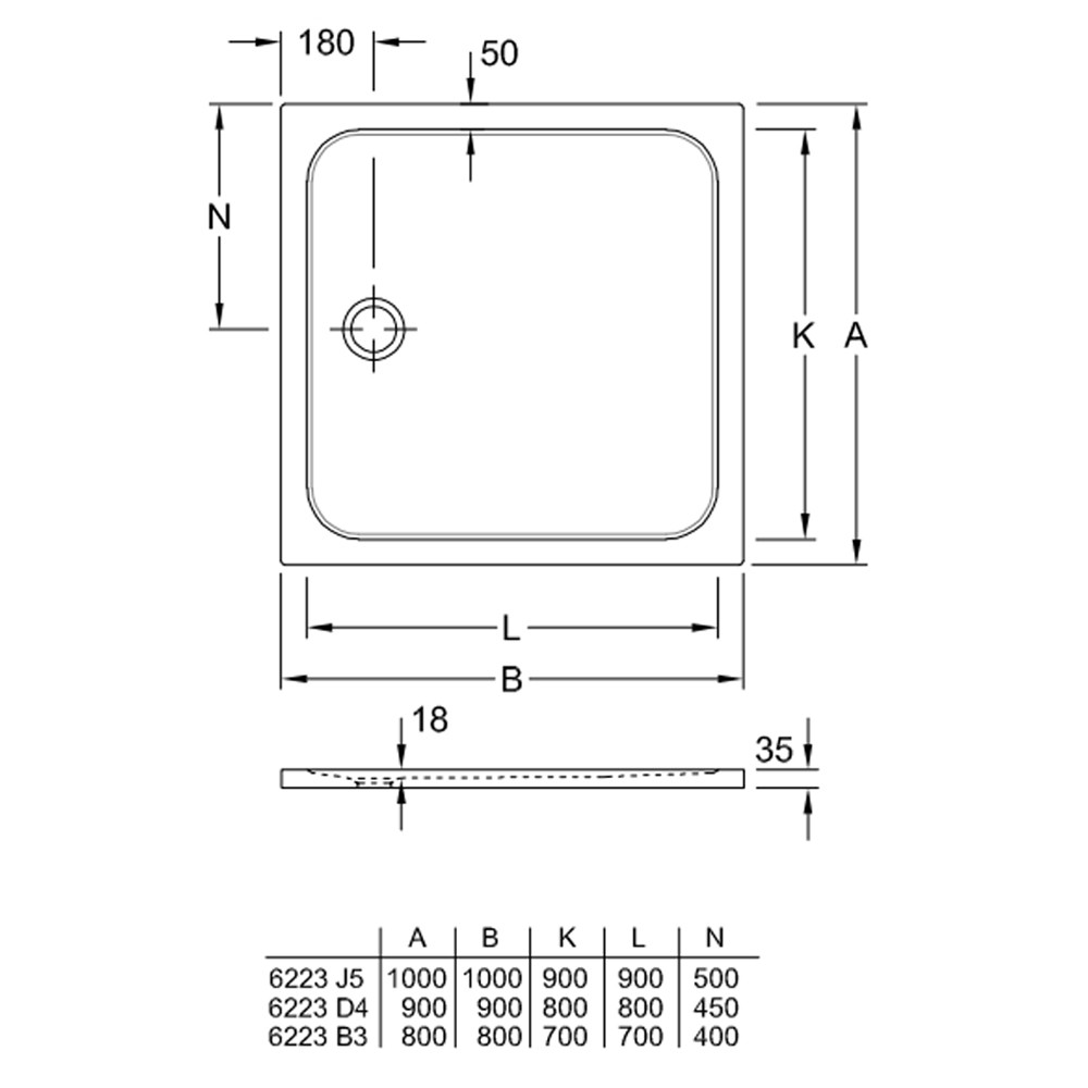 Receveur de douche antidérapant 80 x 80 VILLEROY ET BOCH Lifetime Plus Cerasoft céramique blanc schéma technique