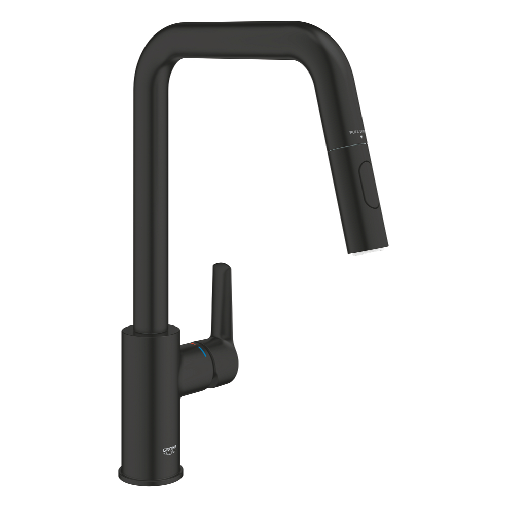 Robinet de cuisine avec douchette GROHE Start noir bec haut mat 2 jets