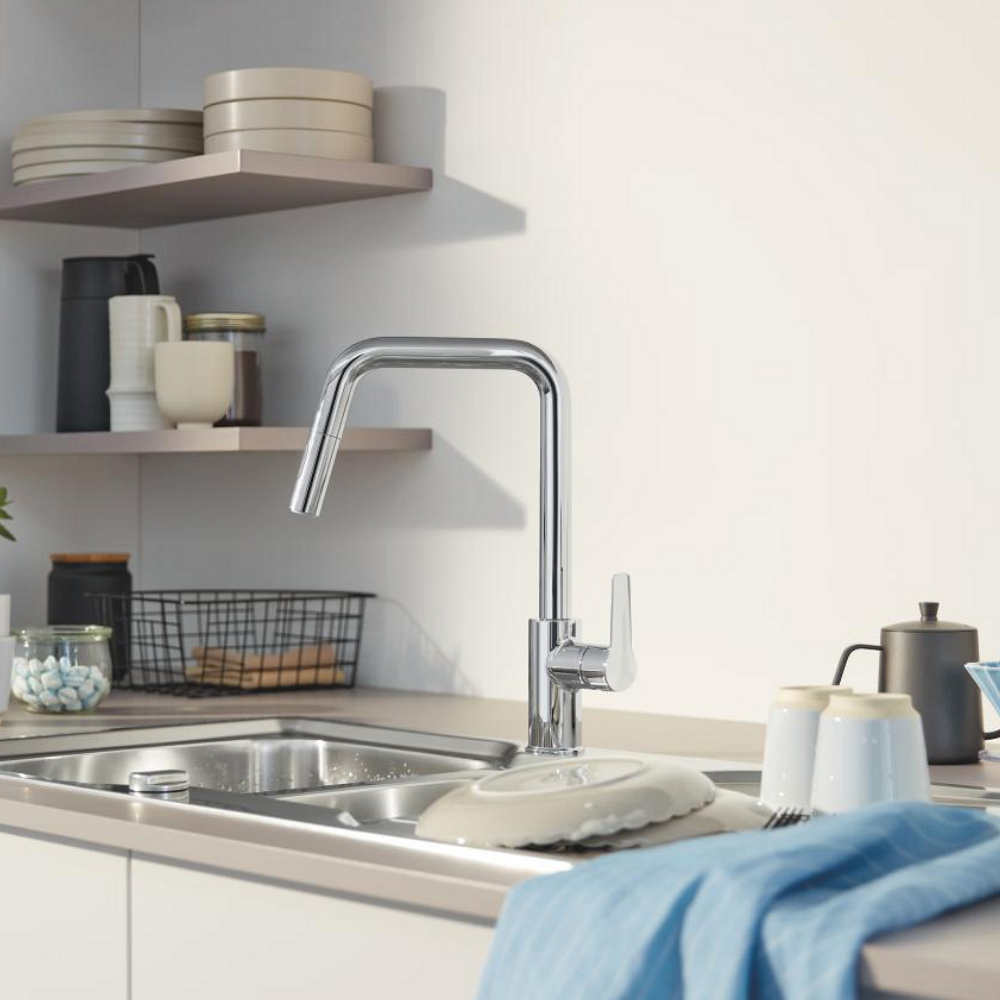 Ambiance présentation Robinet de cuisine avec douchette GROHE Start bec haut chromé 2 jets 