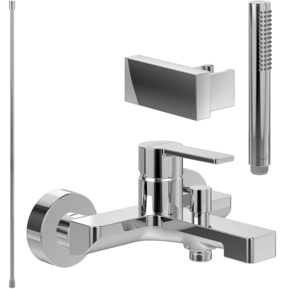 Pack mitigeur baignoire mécanique VILLEROY ET BOCH Architectura chrome + douchette + flexible + support | Batinea
