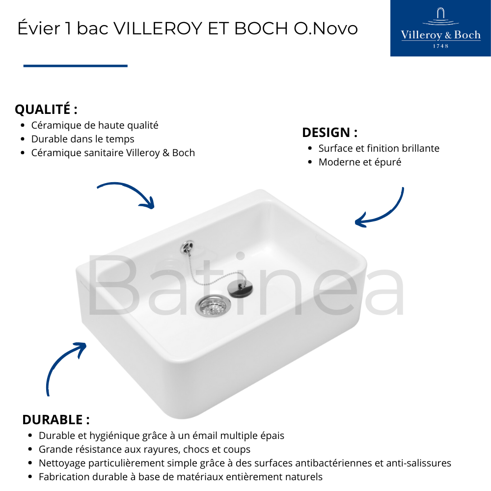 Les points forts de l'Évier 1 bac VILLEROY ET BOCH O.Novo