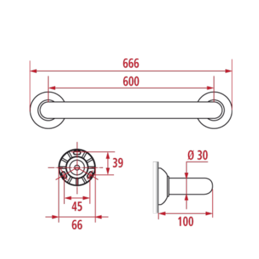 Lot de 2 barres droite PMR PELLET Essentiel confort 60 cm aluminium 