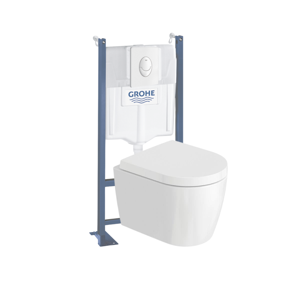 Pack WC suspendu sans bride compact DURAVIT Me by Starck + bâti support GROHE Rapid SL Projet + abattant + plaque  | Batinea