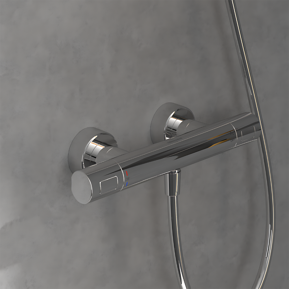 Autre mise en ambiance du Mitigeur douche thermostatique VILLEROY ET BOCH Universal Taps & Fittings rond Chrome + Ensemble de do