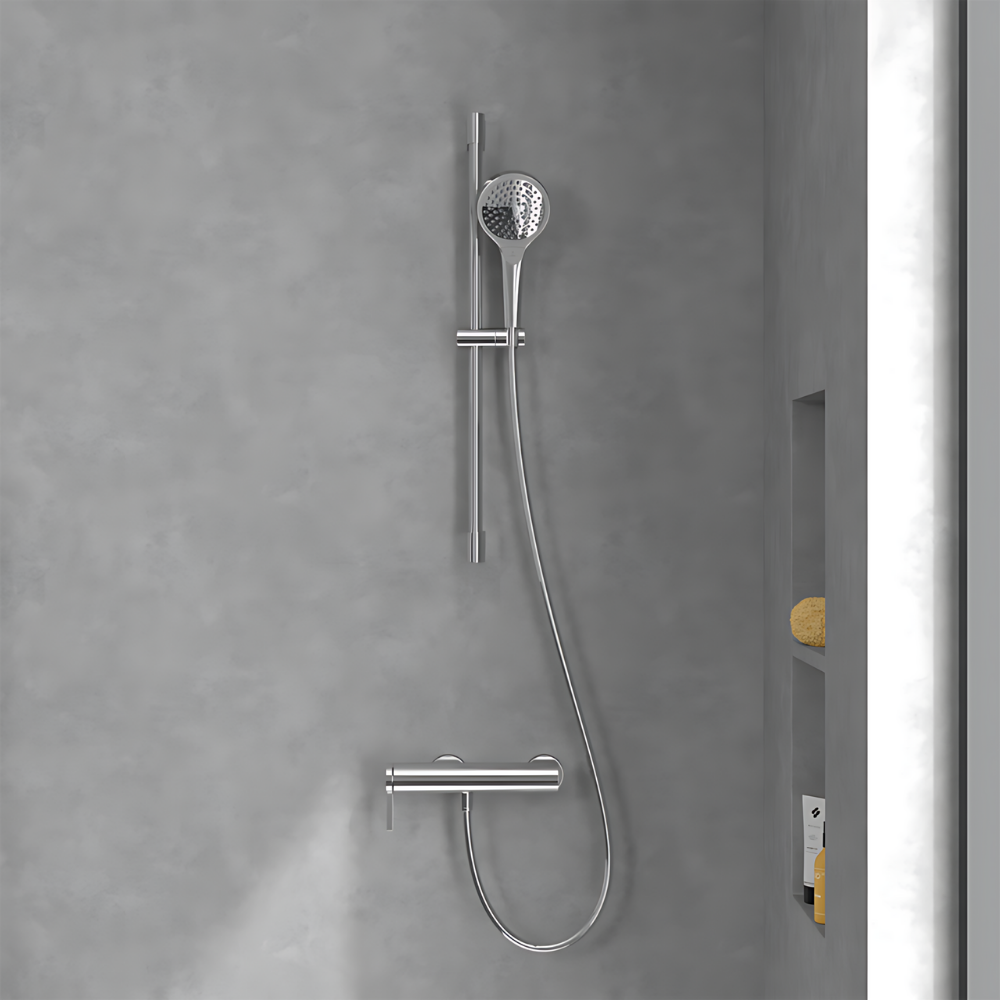 Ambiance salle de bain du Mitigeur mécanique douche VILLEROY ET BOCH Dawn Chrome + Ensemble de douche VILLEROY ET BOCH Verve Sho