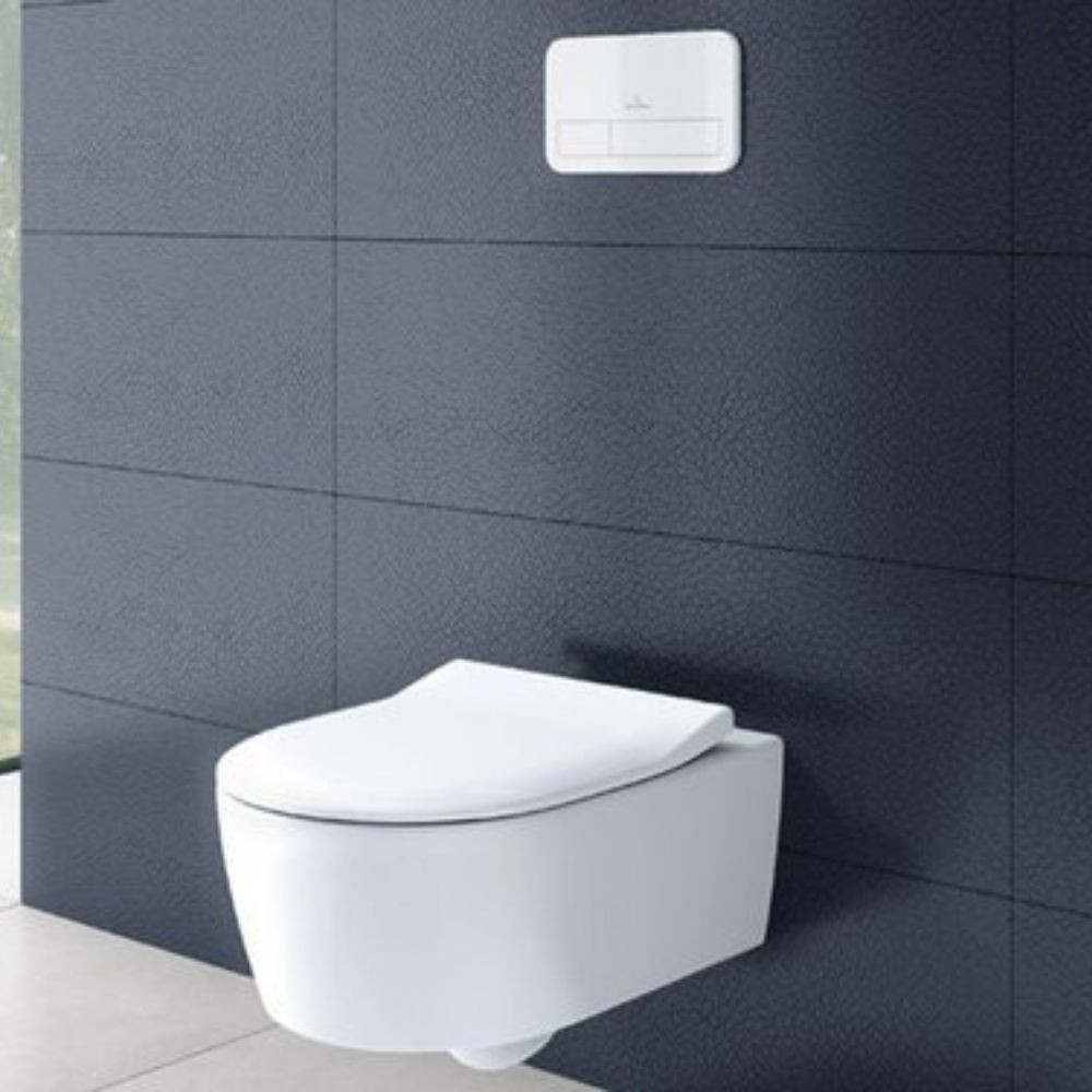 Ambiance 4 Pack WC suspendu sans bride VILLEROY ET BOCH Avento + Bâti support ViConnect Pro + abattant frein de chute + plaque c