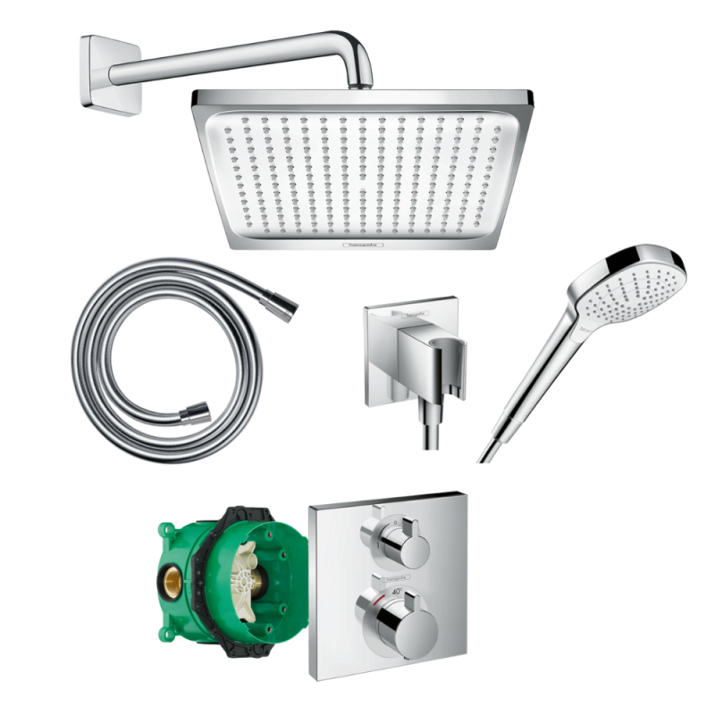 Colonne de douche encastrée thermostatique HANSGROHE Ecostat Square chromé| Batinea