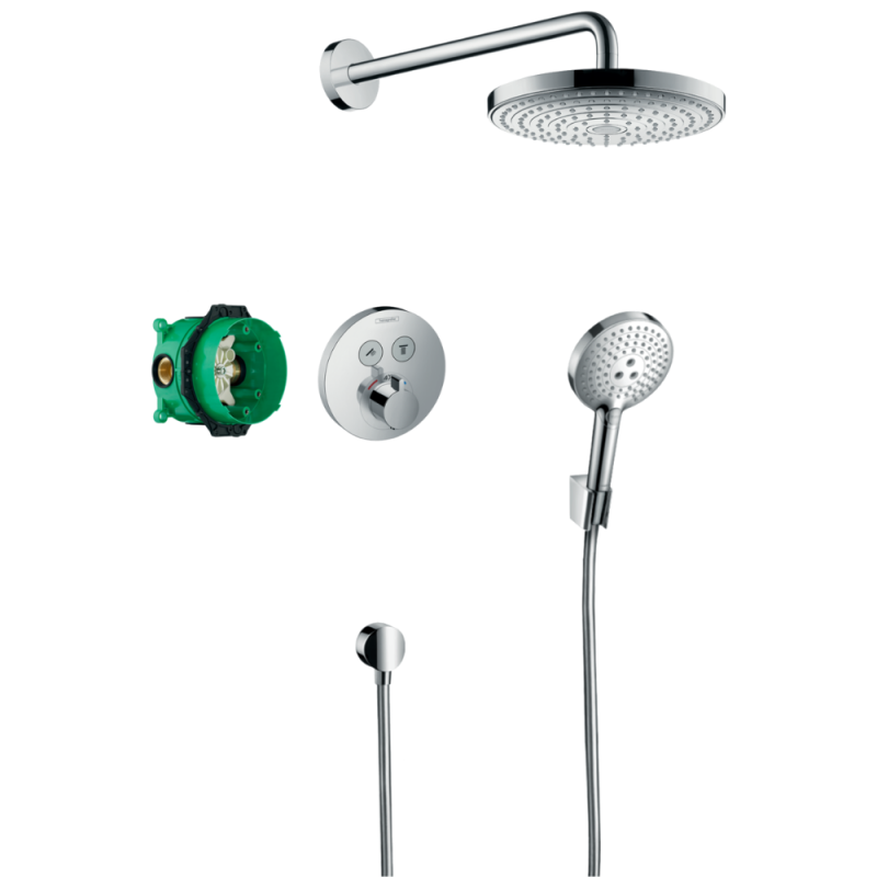 Colonne de douche thermostatique encastrée HANSGROHE ShowerSelect S chromé + douche de tête HASNGROHE Raindance Select S| Batine
