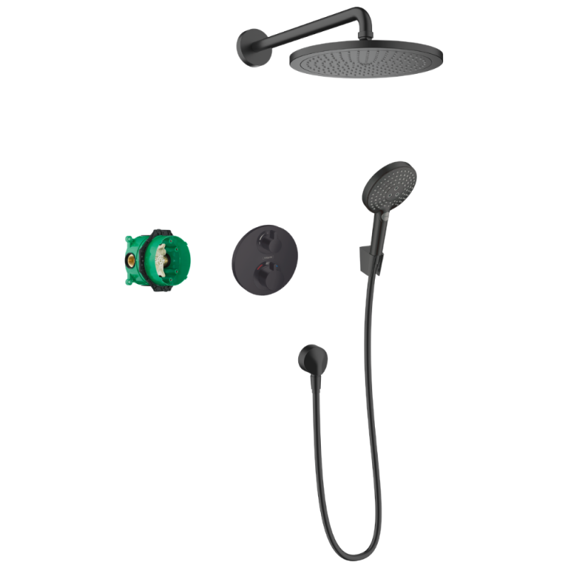Colonne de douche thermostatique encastrée HANSGROHE Croma Ecostat S Noir mat| Batinea