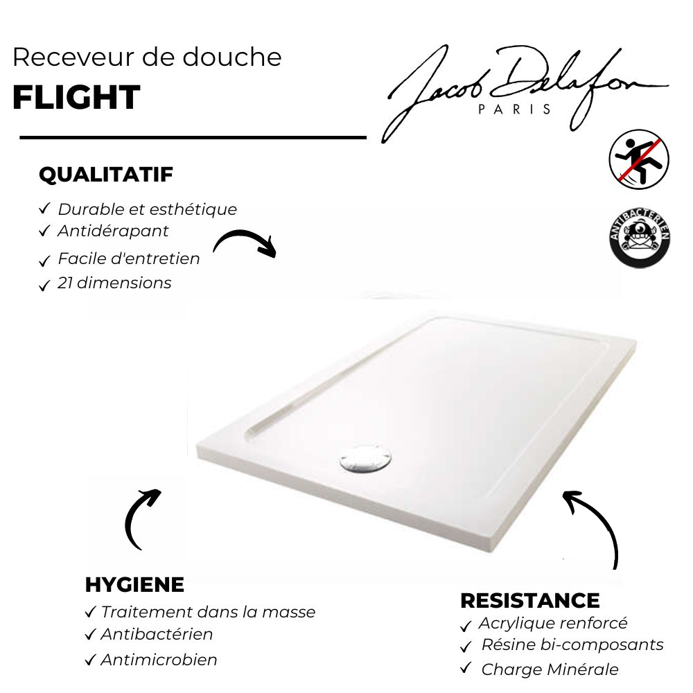 Receveur douche JACOB DELAFON antidérapant Flight extra plat | Batinea