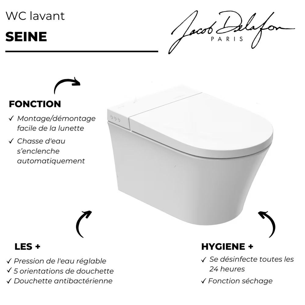 Pack WC lavant sans bride JACOB DELAFON Seine avec télécommande + bâti support