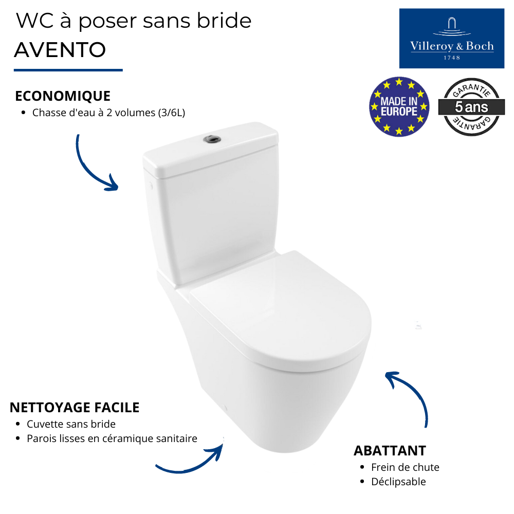 WC à poser sans bride VILLEROY ET BOCH Avento 5641Q801 | Batinea