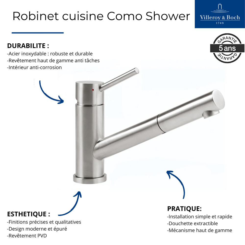 Points forts du Robinet cuisine VILLEROY ET BOCH Como Shower
