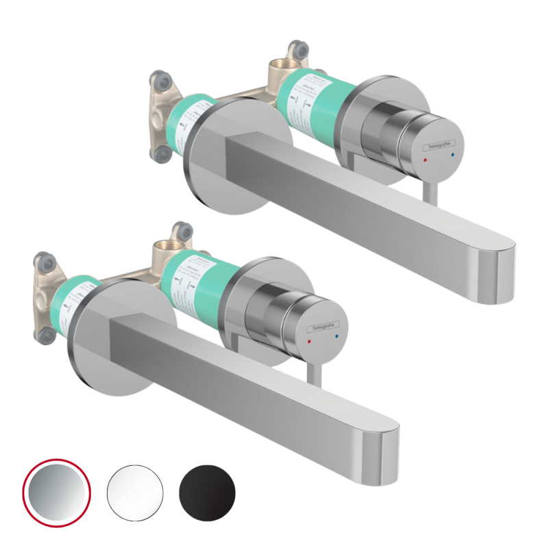 Lot de 2 mitigeurs lavabo mural HANSGROHE Finoris 255 mm + bonde à écoulement libre + Corps encastré