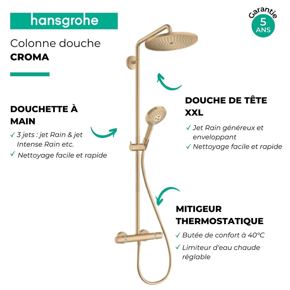 Colonne de douche thermostatique HANSGROHE Croma Select S 280 | Batinea