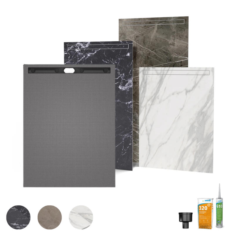 Pack receveur de douche à carreler WEDI Fundo Riolito Neo + revêtement top marbre