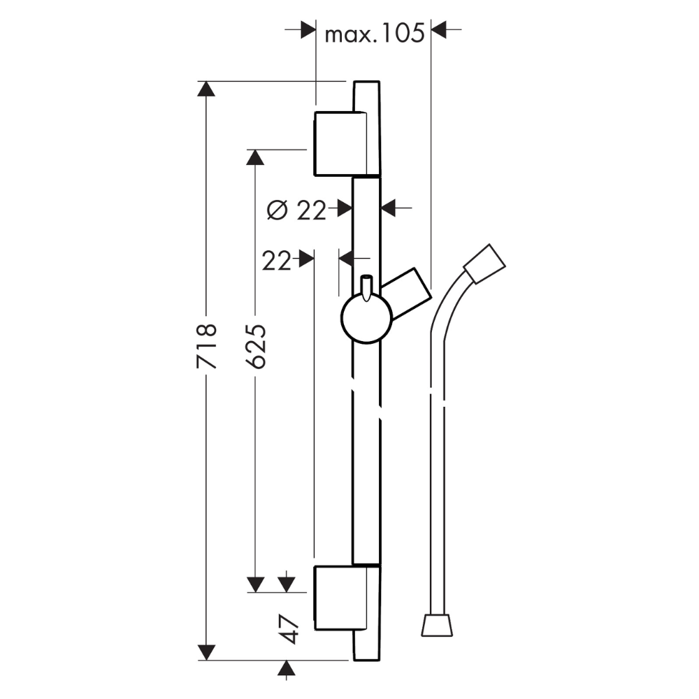 Barre de douche HANSGROHE Unica S Puro 65 cm avec flexible | Batinea