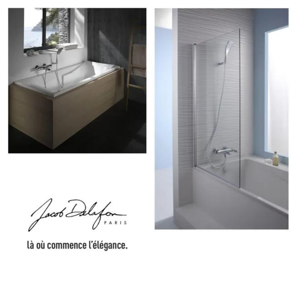 Baignoire acrylique, mitigeur bain douche, pare baignoire Jacob Delafon