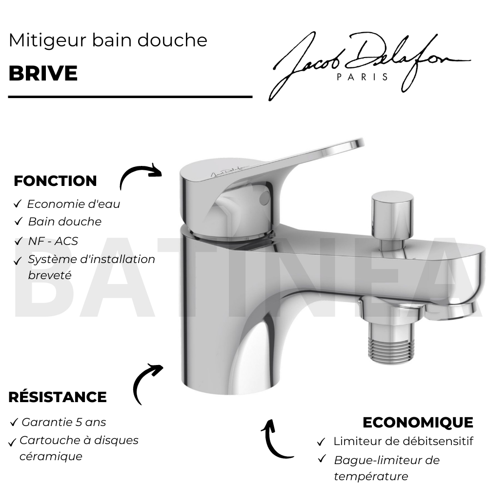 Baignoire acrylique, mitigeur bain douche, pare baignoire Jacob Delafon