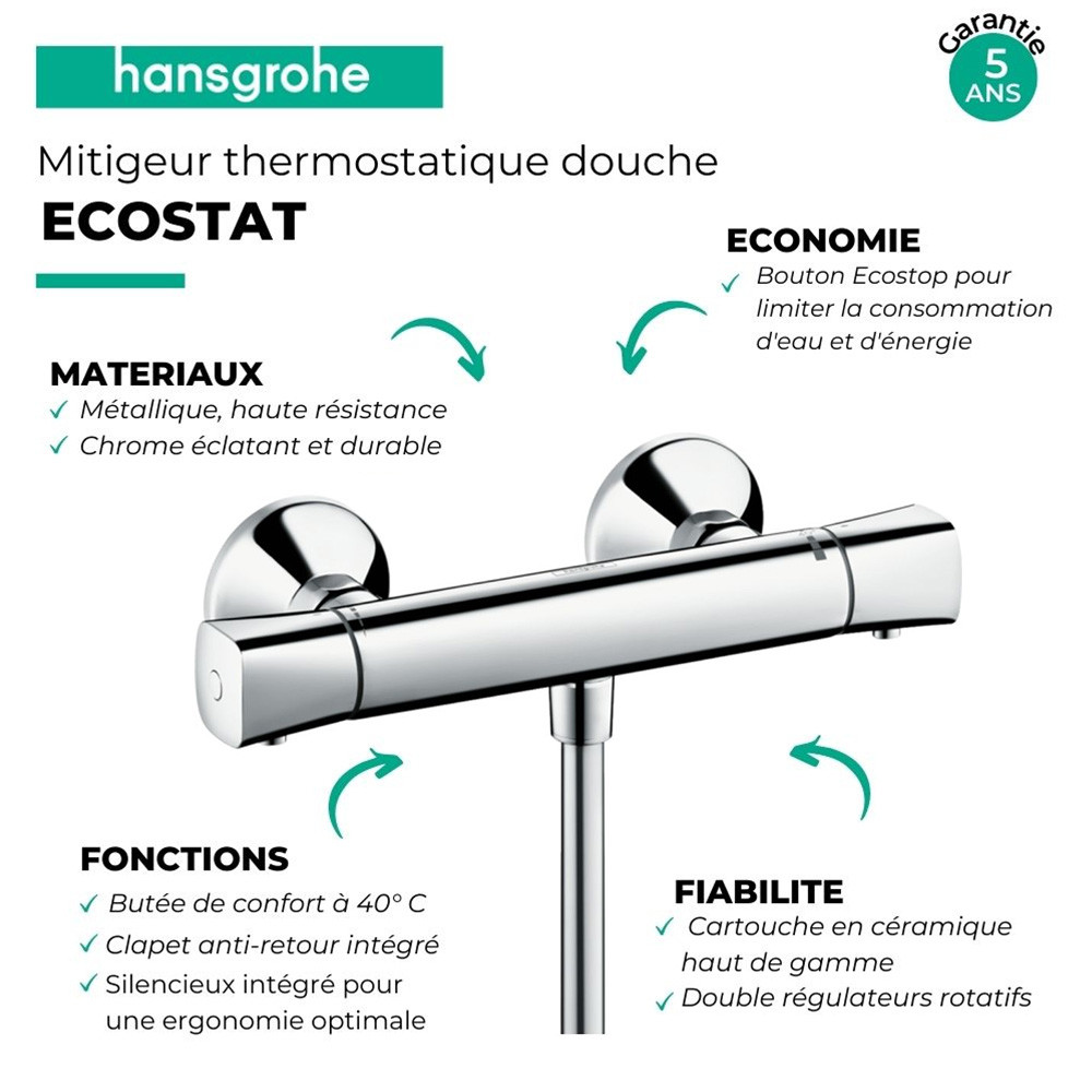 Mitigeur douche thermostatique HANSGROHE Ecostat Universal chromé| Batinea