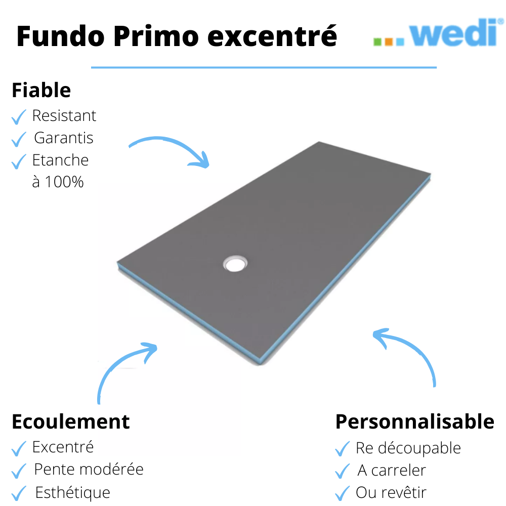 Receveur à carreler WEDI Fundo Primo, écoulement excentré |Batinea