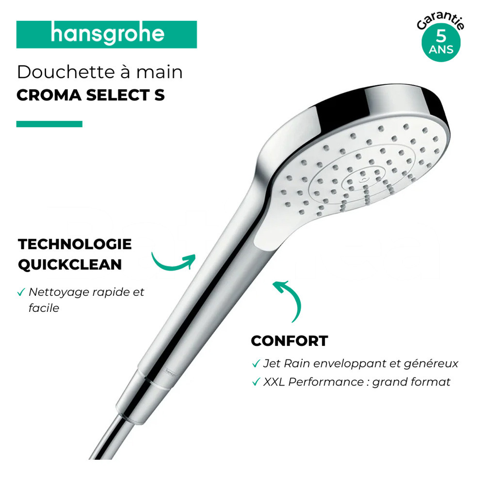 Douchette à main HANSGROHE Croma Select S blanc / chromé 26804400 | Batinea