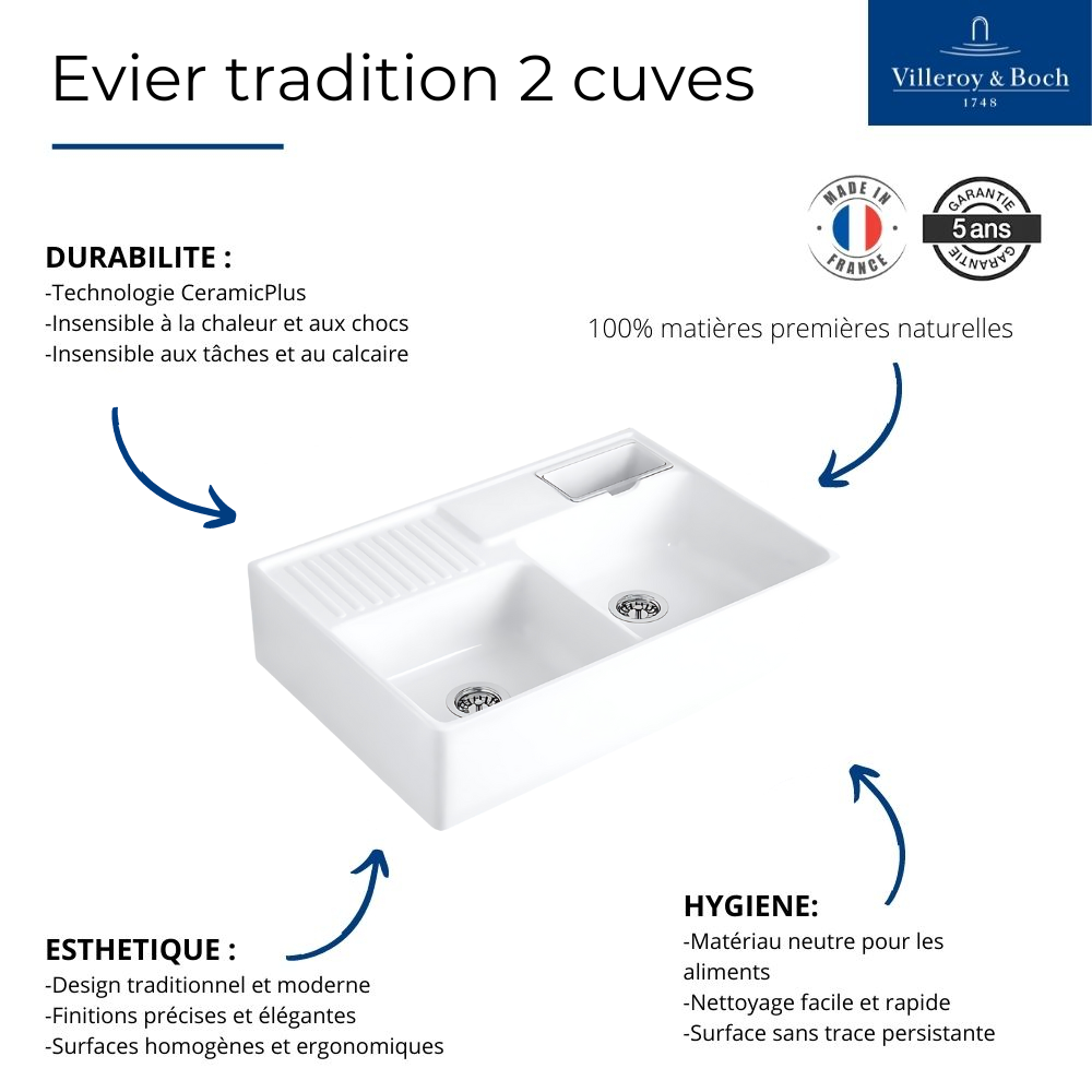 Evier cuisine VILLEROY ET BOCH Tradition Evier timbre office Villeroy et Boch Tradition | Batinea