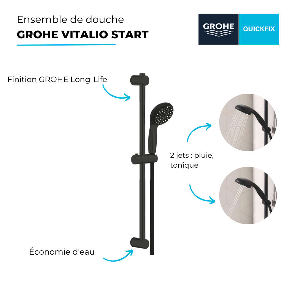 Pommeau de douche GROHE Vitalio Start gros plan jet fort