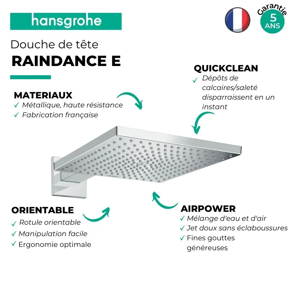 Douche de tête HANSGROHE Raindance E 300 1 jet bras de douche | Batinea