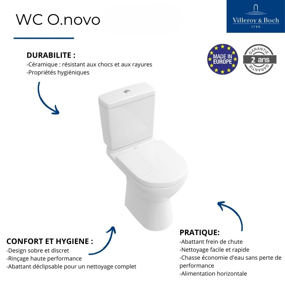 WC à poser sortie verticale VILLEROY ET BOCH O.novo + abattant